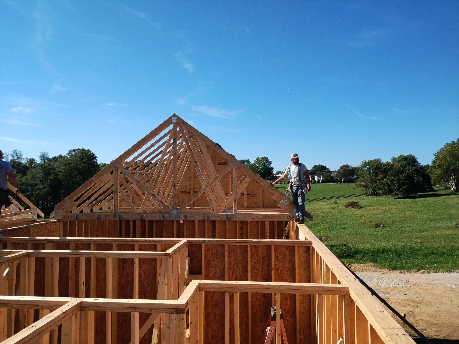 Second view of framing work in progress on a Merrill Construction job